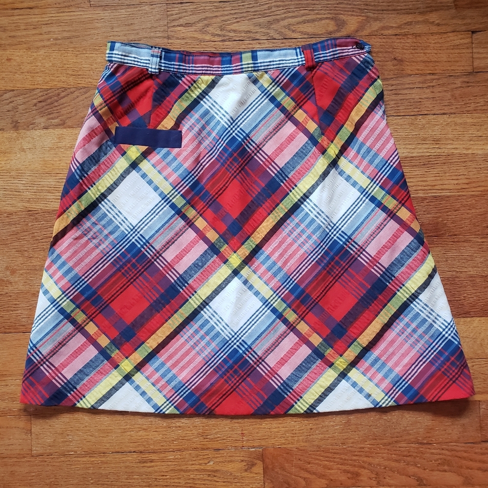 Vintage 1970s plaid preppy skirt with pocket spring summer fall mini mod Small S